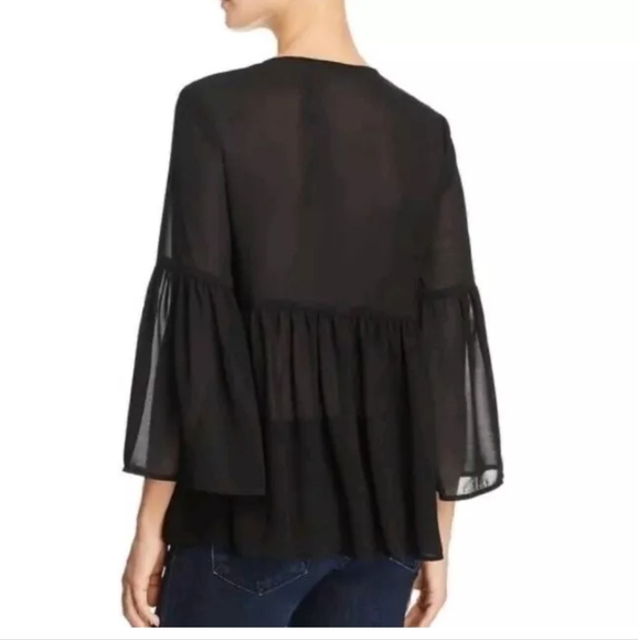 Show Me Your Mumu poet Tie Sheer Chiffon Top with Flare Sleeves & Ruffle hem - Picture 3 of 3